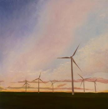 Windmills, mixed media on canvas, 48